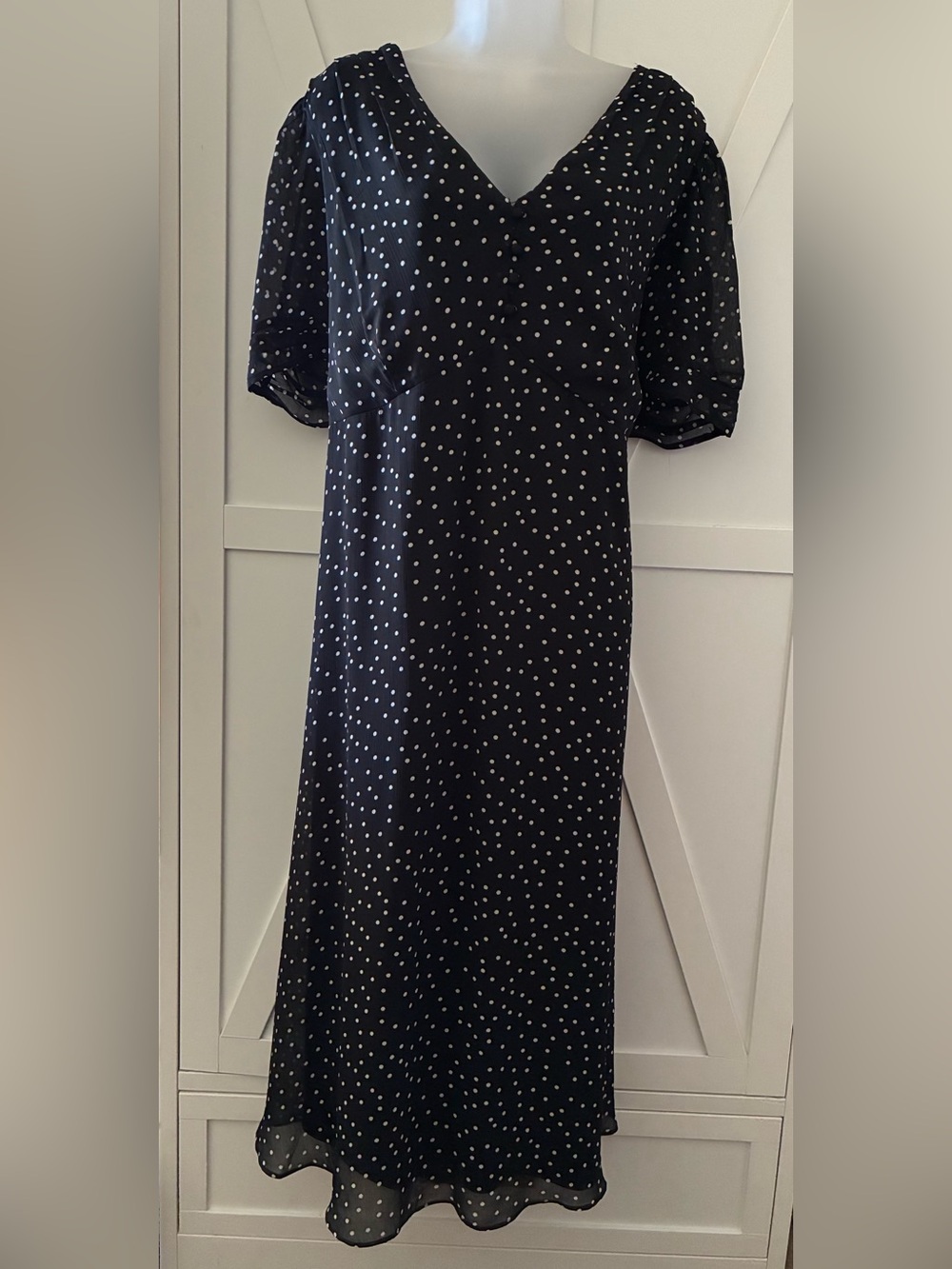 DKNY Black Polka Dot Midi Dress